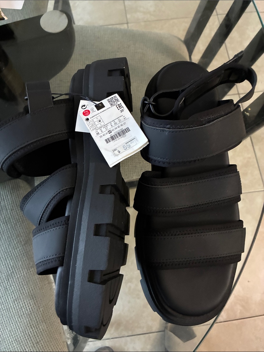 Zara Black Triple-Strap Chunky Sole Kids Sandals